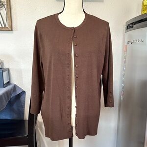 Adrienne Vittadini Women’s Size 0X 3/4 Sleeve Button Up Brown Cardigan Sweater